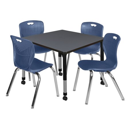 Tables > Height Adjustable > Square Mobile Table & Chair Sets, 36 W, 36 L, 23-34 H, Grey MPN:TB3636GYAPCBK40NV