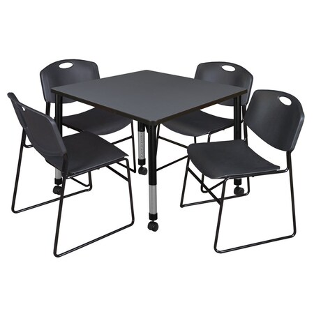 Tables > Height Adjustable > Square Mobile Table & Chair Sets, 36 W, 36 L, 23-34 H, Grey MPN:TB3636GYAPCBK44BK