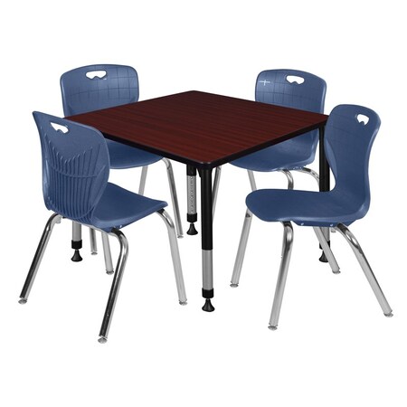 Tables > Height Adjustable > Square Table & Chair Sets, 30 W, 30 L, 23-37 H, Mahogany MPN:TB3636MHAPBK40NV