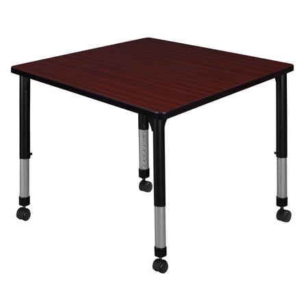 Square Mobile Tables, 36 W, 36 L, 23-34 H, Wood, Metal, Mahogany MPN:TB3636MHAPCBK