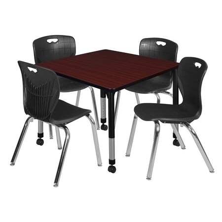 Tables > Height Adjustable > Square Mobile Table & Chair Sets, 36 W, 36 L, 23-34 H, Mahogany MPN:TB3636MHAPCBK40BK