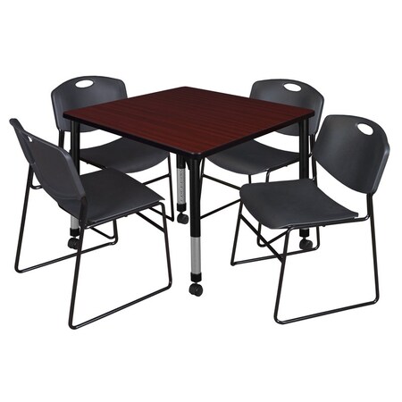Tables > Height Adjustable > Square Mobile Table & Chair Sets, 36 W, 36 L, 23-34 H, Mahogany MPN:TB3636MHAPCBK44BK