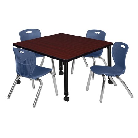 Tables > Height Adjustable > Square Mobile Table & Chair Sets, 36 W, 36 L, 23-34 H, Mahogany MPN:TB3636MHAPCBK45NV