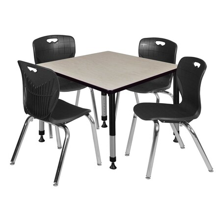 Tables > Height Adjustable > Square Table & Chair Sets, 30 W, 30 L, 23-39 H, Maple MPN:TB3636PLAPBK40BK