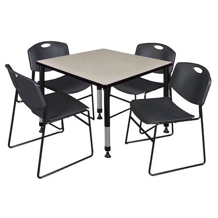 Tables > Height Adjustable > Square Table & Chair Sets, 30 W, 30 L, 23-39 H, Maple MPN:TB3636PLAPBK44BK