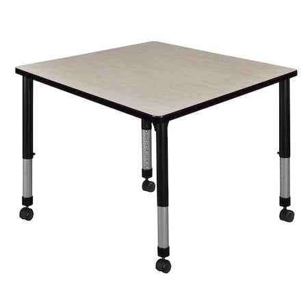 Square Mobile Tables, 36 W, 36 L, 23-34 H, Wood, Metal, Maple MPN:TB3636PLAPCBK