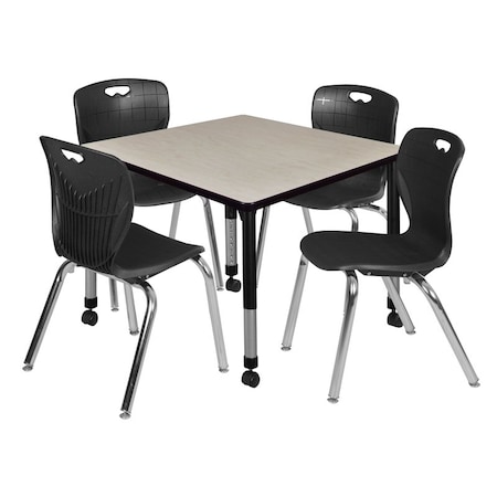 Tables > Height Adjustable > Square Mobile Table & Chair Sets, 36 W, 36 L, 23-34 H, Maple MPN:TB3636PLAPCBK40BK