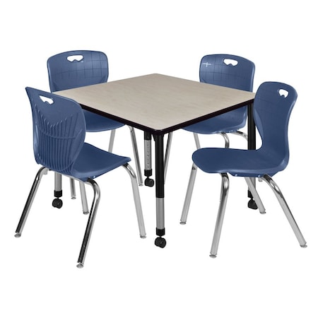 Tables > Height Adjustable > Square Mobile Table & Chair Sets, 36 W, 36 L, 23-34 H, Maple MPN:TB3636PLAPCBK40NV
