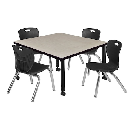 Tables > Height Adjustable > Square Mobile Table & Chair Sets, 36 W, 36 L, 23-34 H, Maple MPN:TB3636PLAPCBK45BK