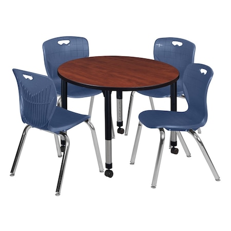 Tables > Height Adjustable > Round Mobile Table & Chair Sets, 36 W, 36 L, 23-34 H, Cherry MPN:TB36RNDCHAPCBK40NV