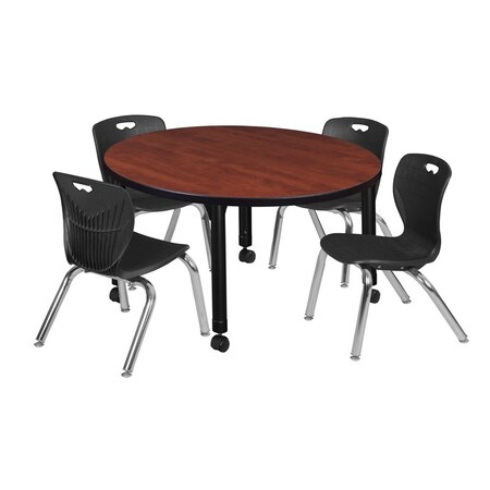 Tables > Height Adjustable > Round Mobile Table & Chair Sets, 36 W, 36 L, 23-34 H, Cherry MPN:TB36RNDCHAPCBK45BK
