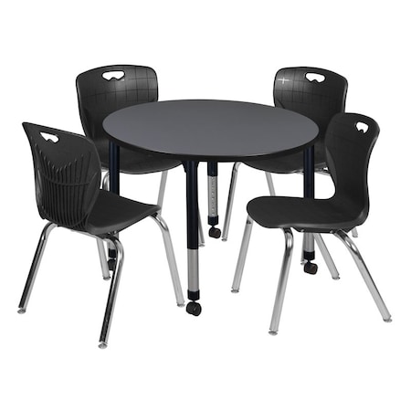 Tables > Height Adjustable > Round Mobile Table & Chair Sets, 36 W, 36 L, 23-34 H, Grey MPN:TB36RNDGYAPCBK40BK