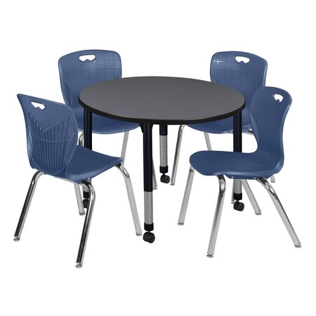 Tables > Height Adjustable > Round Mobile Table & Chair Sets, 36 W, 36 L, 23-34 H, Grey MPN:TB36RNDGYAPCBK40NV