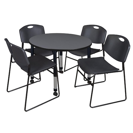 Tables > Height Adjustable > Round Mobile Table & Chair Sets, 36 W, 36 L, 23-34 H, Grey MPN:TB36RNDGYAPCBK44BK
