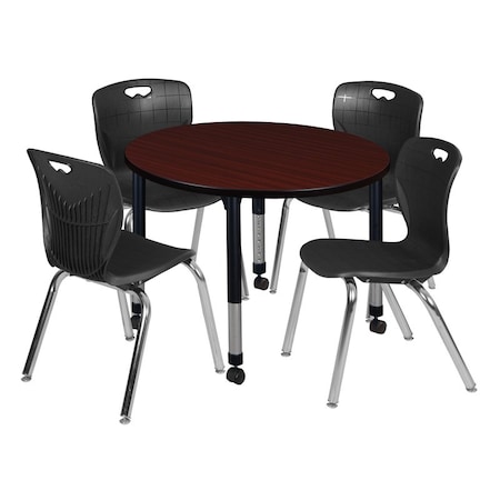 Tables > Height Adjustable > Round Mobile Table & Chair Sets, 36 W, 36 L, 23-34 H, Mahogany MPN:TB36RNDMHAPCBK40BK