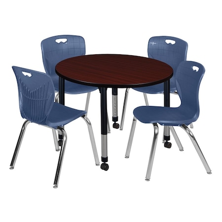 Tables > Height Adjustable > Round Mobile Table & Chair Sets, 36 W, 36 L, 23-34 H, Mahogany MPN:TB36RNDMHAPCBK40NV