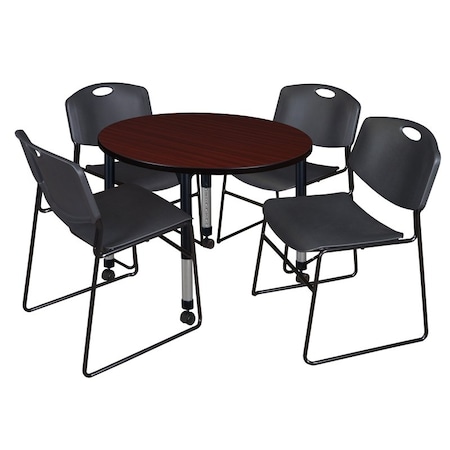 Tables > Height Adjustable > Round Mobile Table & Chair Sets, 36 W, 36 L, 23-34 H, Mahogany MPN:TB36RNDMHAPCBK44BK
