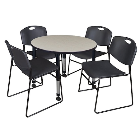 Tables > Height Adjustable > Round Mobile Table & Chair Sets, 36 W, 36 L, 23-34 H, Maple MPN:TB36RNDPLAPCBK44BK