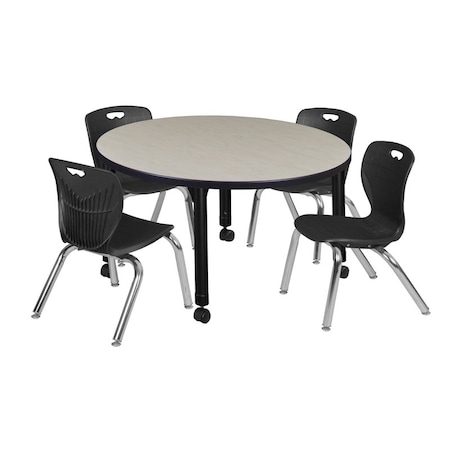 Tables > Height Adjustable > Round Mobile Table & Chair Sets, 36 W, 36 L, 23-34 H, Maple MPN:TB36RNDPLAPCBK45BK