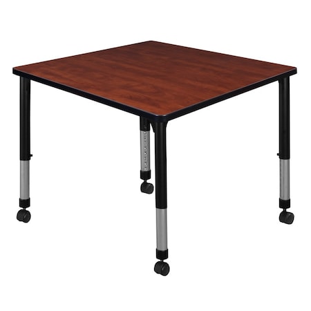 Square Mobile Tables, 42 W, 42 L, 23-34 H, Wood, Metal, Cherry MPN:TB4242CHAPCBK