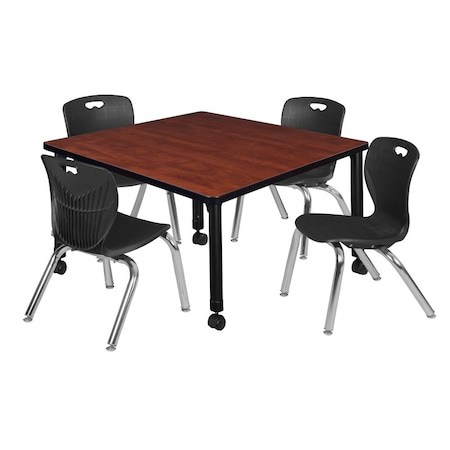 Tables > Height Adjustable > Square Mobile Table & Chair Sets, 42 W, 42 L, 23-34 H, Cherry MPN:TB4242CHAPCBK45BK