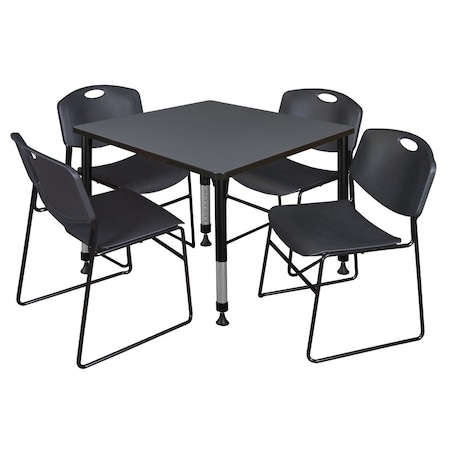 Tables > Height Adjustable > Square Table & Chair Sets, 30 W, 30 L, 23-36 H, Grey MPN:TB4242GYAPBK44BK