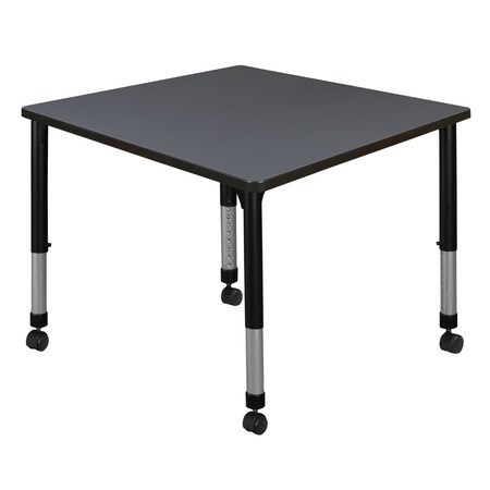 Square Mobile Tables, 42 W, 42 L, 23-34 H, Wood, Metal, Grey MPN:TB4242GYAPCBK