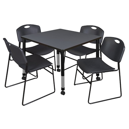 Tables > Height Adjustable > Square Mobile Table & Chair Sets, 42 W, 42 L, 23-34 H, Grey MPN:TB4242GYAPCBK44BK