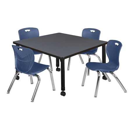 Tables > Height Adjustable > Square Mobile Table & Chair Sets, 42 W, 42 L, 23-34 H, Grey MPN:TB4242GYAPCBK45NV