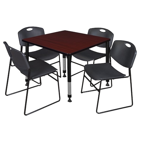Tables > Height Adjustable > Square Table & Chair Sets, 30 W, 30 L, 23-37 H, Mahogany MPN:TB4242MHAPBK44BK