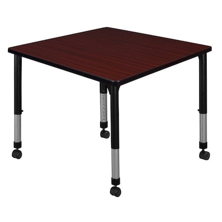 Square Mobile Tables, 42 W, 42 L, 23-34 H, Wood, Metal, Mahogany MPN:TB4242MHAPCBK