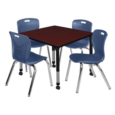Tables > Height Adjustable > Square Mobile Table & Chair Sets, 42 W, 42 L, 23-34 H, Mahogany MPN:TB4242MHAPCBK40NV