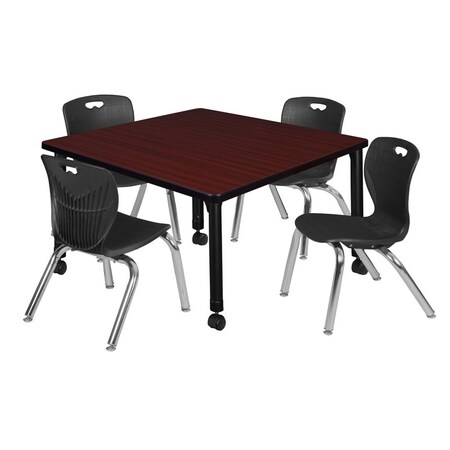 Tables > Height Adjustable > Square Mobile Table & Chair Sets, 42 W, 42 L, 23-34 H, Mahogany MPN:TB4242MHAPCBK45BK