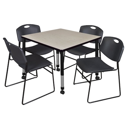 Tables > Height Adjustable > Square Mobile Table & Chair Sets, 42 W, 42 L, 23-34 H, Maple MPN:TB4242PLAPCBK44BK