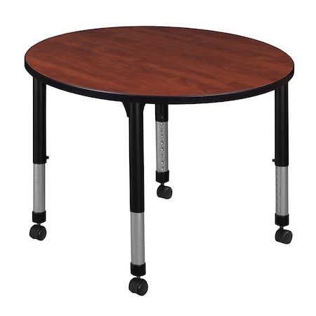 Round Mobile Tables, 42 W, 42 L, 23-34 H, Wood, Metal, Cherry MPN:TB42RNDCHAPCBK
