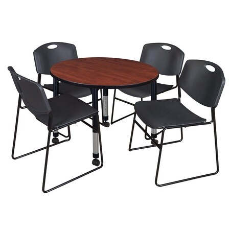 Tables > Height Adjustable > Round Mobile Table & Chair Sets, 42 W, 42 L, 23-34 H, Cherry MPN:TB42RNDCHAPCBK44BK