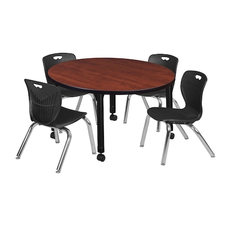 Tables > Height Adjustable > Round Mobile Table & Chair Sets, 42 W, 42 L, 23-34 H, Cherry MPN:TB42RNDCHAPCBK45BK