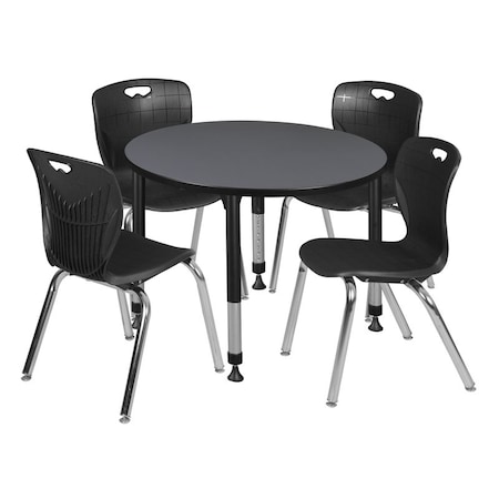 Tables > Height Adjustable > Round Table & Chair Sets, 42 W, 42 L, 23-34 H, Grey MPN:TB42RNDGYAPBK40BK