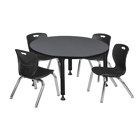 Tables > Height Adjustable > Round Table & Chair Sets, 42 W, 42 L, 23-34 H, Grey MPN:TB42RNDGYAPBK45BK