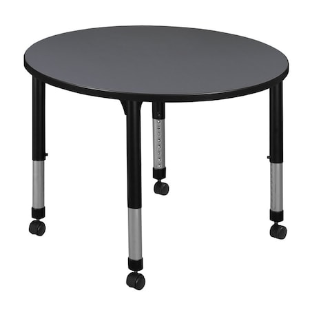 Round Mobile Tables, 42 W, 42 L, 23-34 H, Wood, Metal, Grey MPN:TB42RNDGYAPCBK