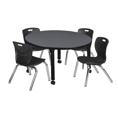 Tables > Height Adjustable > Round Mobile Table & Chair Sets, 42 W, 42 L, 23-34 H, Grey MPN:TB42RNDGYAPCBK45BK