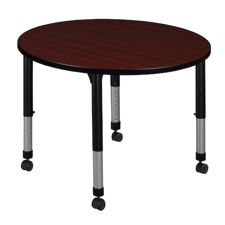 Round Mobile Tables, 42 W, 42 L, 23-34 H, Wood, Metal, Mahogany MPN:TB42RNDMHAPCBK