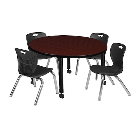 Tables > Height Adjustable > Round Mobile Table & Chair Sets, 42 W, 42 L, 23-34 H, Mahogany MPN:TB42RNDMHAPCBK45BK