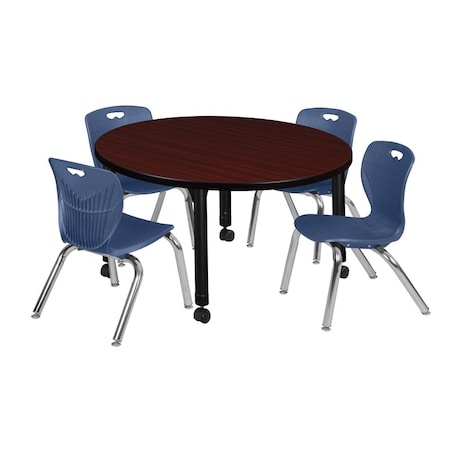 Tables > Height Adjustable > Round Mobile Table & Chair Sets, 42 W, 42 L, 23-34 H, Mahogany MPN:TB42RNDMHAPCBK45NV