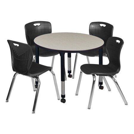 Tables > Height Adjustable > Round Mobile Table & Chair Sets, 42 W, 42 L, 23-34 H, Maple MPN:TB42RNDPLAPCBK40BK