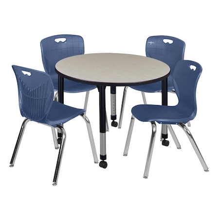 Tables > Height Adjustable > Round Mobile Table & Chair Sets, 42 W, 42 L, 23-34 H, Maple MPN:TB42RNDPLAPCBK40NV