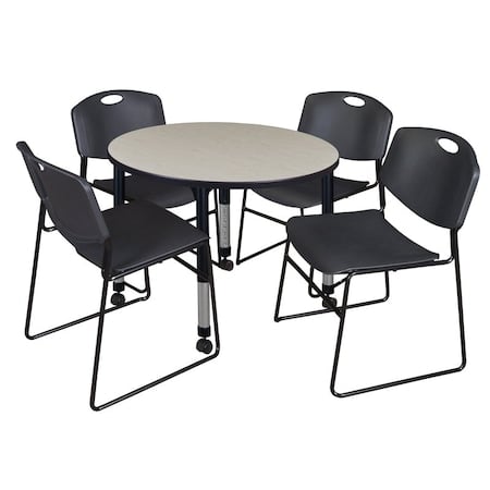 Tables > Height Adjustable > Round Mobile Table & Chair Sets, 42 W, 42 L, 23-34 H, Maple MPN:TB42RNDPLAPCBK44BK