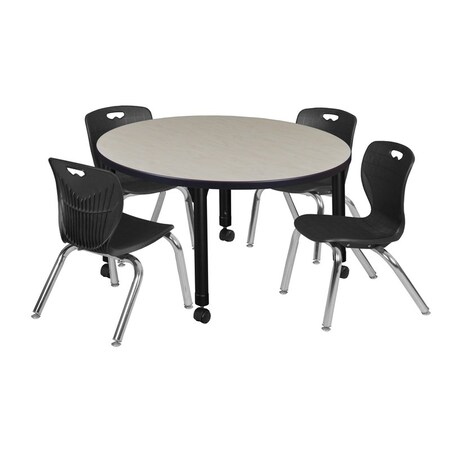 Tables > Height Adjustable > Round Mobile Table & Chair Sets, 42 W, 42 L, 23-34 H, Maple MPN:TB42RNDPLAPCBK45BK