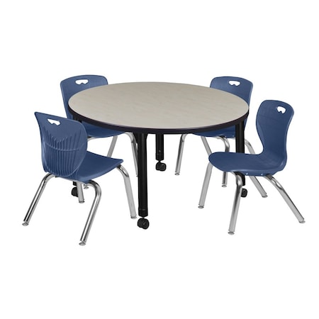 Tables > Height Adjustable > Round Mobile Table & Chair Sets, 42 W, 42 L, 23-34 H, Maple MPN:TB42RNDPLAPCBK45NV
