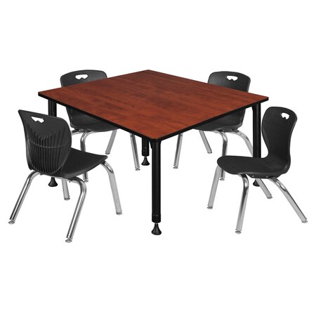 Tables > Height Adjustable > Square Table & Chair Sets, 48 W, 48 L, 23-34 H, Cherry MPN:TB4848CHAPBK45BK